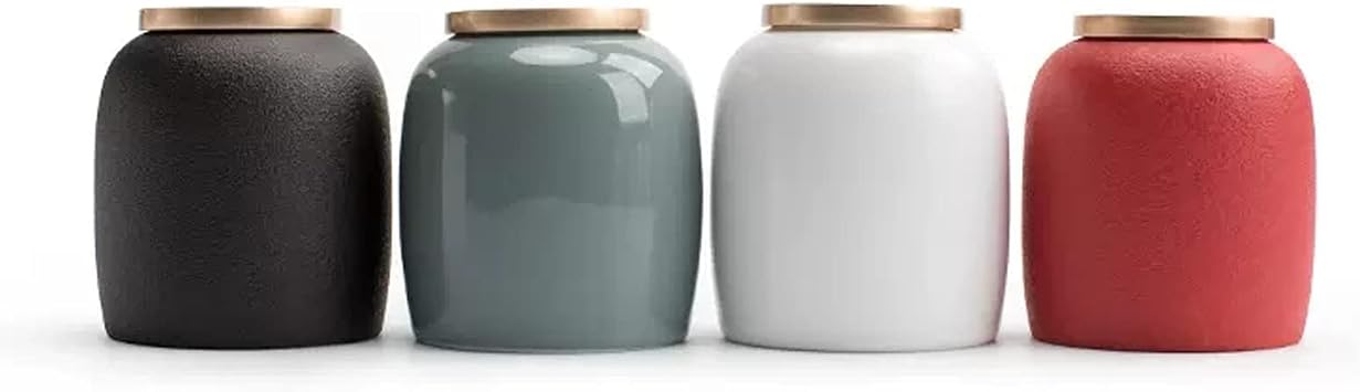 Tea Tins Canister Set of 4 Small Ceramic Canister for Kitchen Counter, Colors, with Golden Lid, Food Storage Jar for Storing Coffee, Tea, Spice Tea Storage Containers