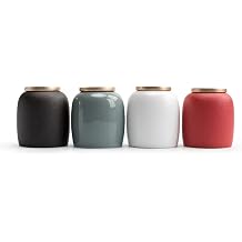 Tea Tins Canister Set of 4 Small Ceramic Canister for Kitchen Counter, Colors, with Golden Lid, Food Storage Jar for Storing Coffee, Tea, Spice Tea Storage Containers