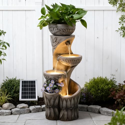 4 Tiered Solar Water Fountain Outdoor Garden, 35.6