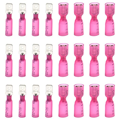 Eeysee 100 Pezzi Connettori Elettrici Kit Terminali A Crimpare Termorestringenti Di Connettori Femmina E Maschio - Per Cavi Da 0,5-1,5 Mm² (Rosso/Yrsh