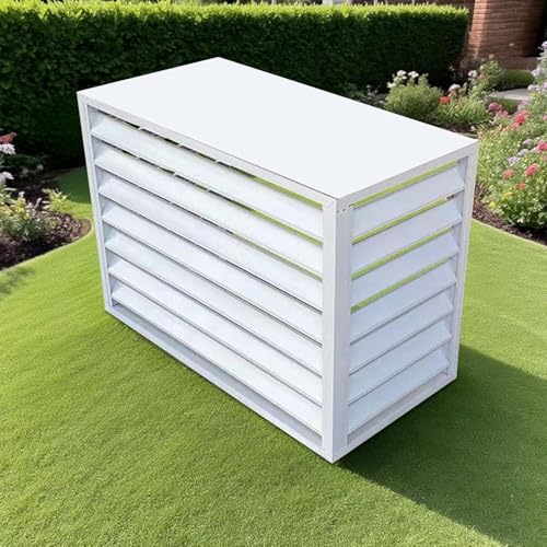 エアコン保護カバー 屋外のプライバシーを守るアルミ製エアコン室外機カバー(White,100*50*70cm)