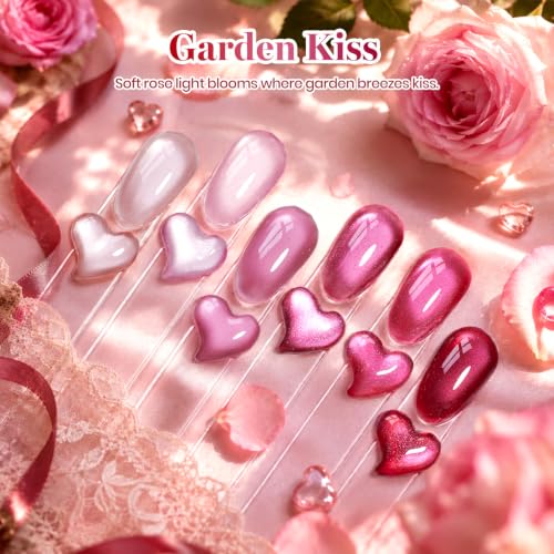 Image of Beetles Pink Cat Eye Gel Polish Set, Garden Kiss 6 Colors Glitter Gel