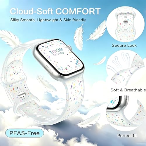 Image of Sport Bands Compatible with Apple Watch Band Women Men 40mm 38mm 41mm 42mm 44mm 45mm 46mm 49mm ,Soft Wristband Waterproof Replacement Strap for iWatch Bands Series 11 10 9 8 7 6 5 4 3 2 1 SE Ultra Transparent
