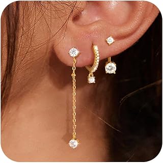 3 Pairs Gold Hoop Earrings Set: Dainty Stud Earrings Trendy Small 14K Gold Plated Hypoallergenic Dangle Cartilage Huggie Hoop Earrings for Women Gold Jewelry for Women Gifts