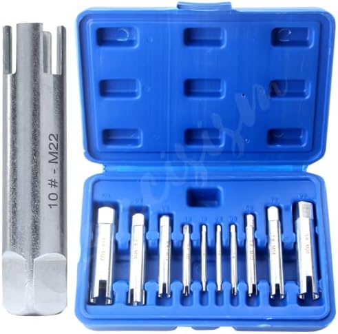 Screw Tap Extractor Set of 10 Broken Head Taps Stripped Screw Remover Kit with Box, High Speed Steel Extractor Tap Drill Set for Industrial Screw Bolt Removal Home Repair Work