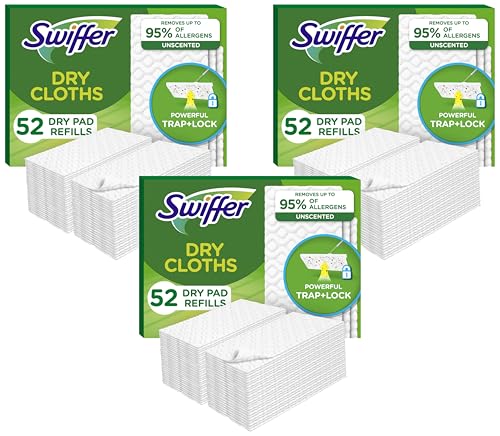 Image of Swiffer Sweep + Mop,Dry Pads Refill,Floor Cleaner for Dirt,Dust,Hair,Cleaning Cloths for Mopping Home,Bathroom,Kitchen,Dust Mop,Floor Duster,Unscented,52ct,(Pack of 3)