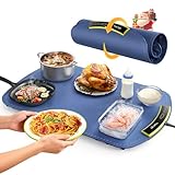 Food Warming Mat, Large Electric Warming Mat for Food & Buffet Party, 8 Temp Levels & 4H Timer, 5s Full-Surface Heating, Waterproof Silicone Chafing Dishes, Roll-Up Design, Easy to Clean