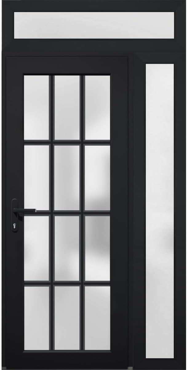 VDOMDOORS Front Exterior Prehung Metal-Plastic Door Frosted Glass/Manux 8312 Matte Black/Side and Top Window/Entrance Patio Garage 50" x 96" Left-Hand Inswing
