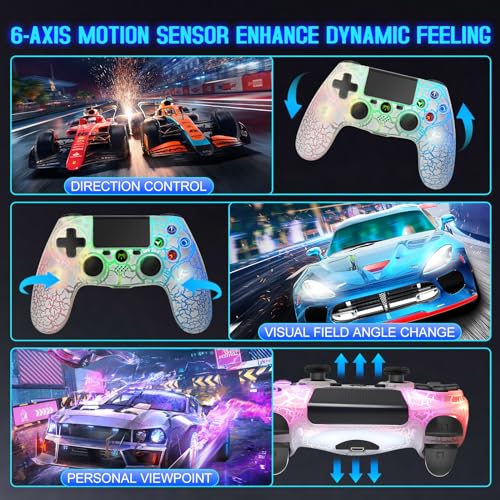 DYONDER Wireless Controller for PS4, Wireless Remote Gamepad with Unique Cracked Design/Dual Vibration/6-Axis Motion Sensor/Audio Function, Game Controller Widely Compatible with PS4/PC(White) - Image 6