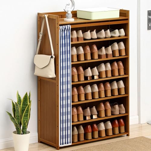 Meuble à chaussures en bambou peu encombrant pour petite entrée