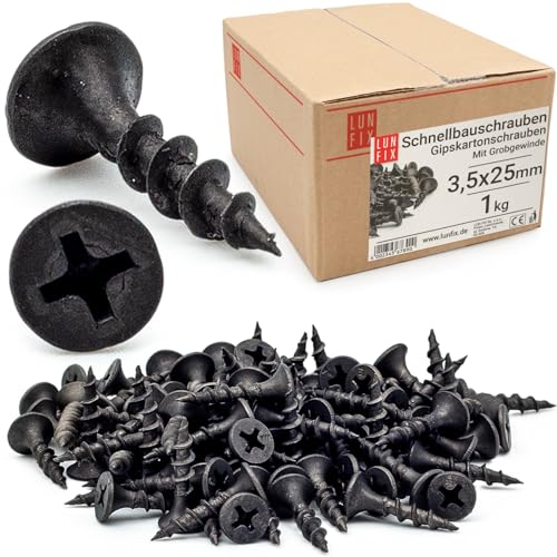 Vis placo à fixation rapide 3,5x25 mm, 1Kg, 735 pièces, auto perceuse, cloison seche, plaques platre, ossature metal, filetage grossier, tete trompette, placoplâtre,...