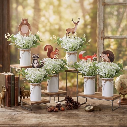 Amyhill 6 Sets Woodland Animals Baby Shower Centerpieces Forest Animals Tabletop Centerpieces Wild One Party Decoration with Artificial Forest Toppers for Jungle 1st Birthday