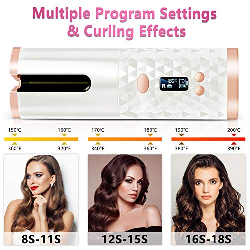 Automatic Hair Curler-Cordless Wand Curling Iron-Portable Auto Crimper Hair Waver, Rechargeable Hair Waver with LCD,Timer Settings&6 Temperature, Auto Shut-Off Hair Styling Tools for Women