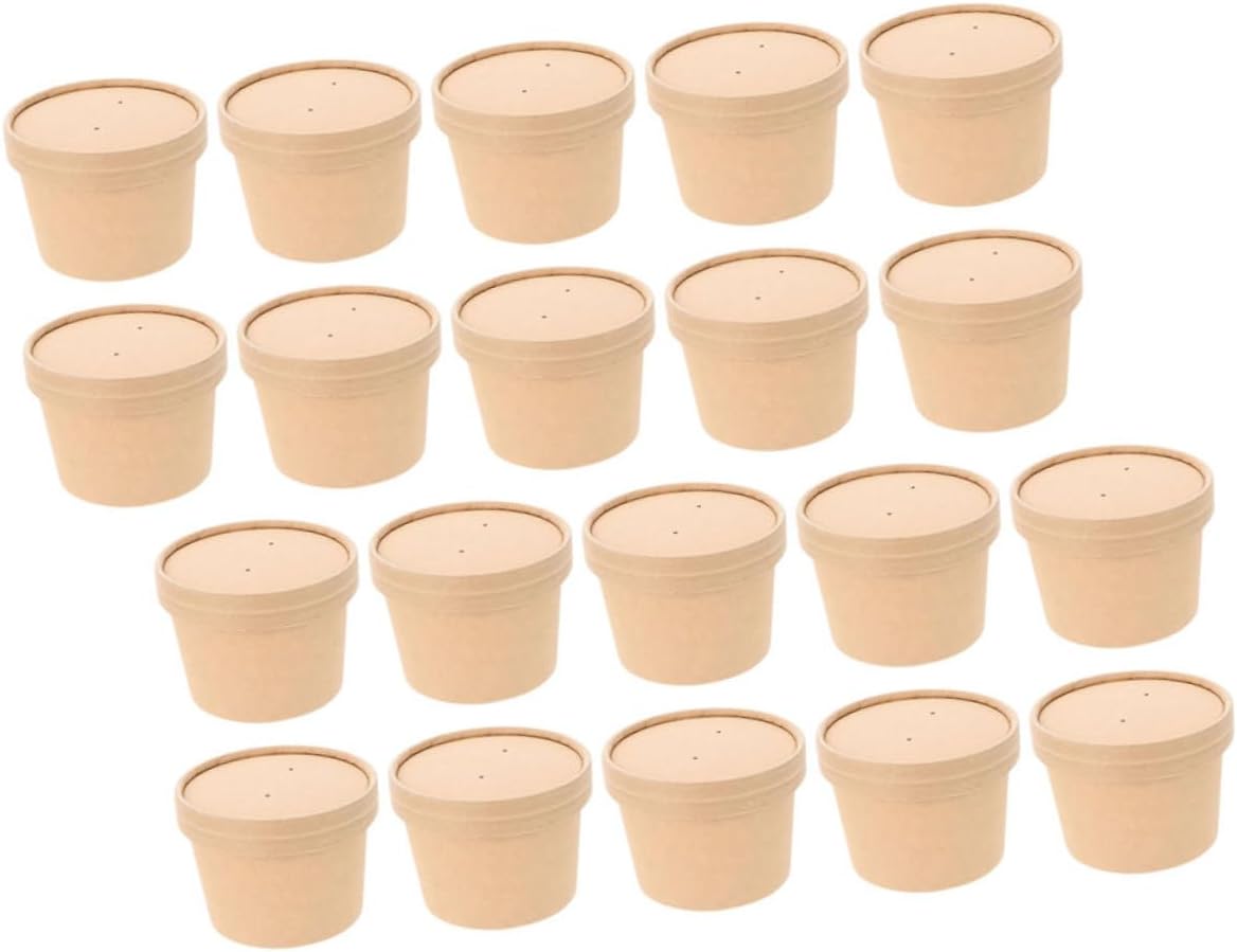 Disposable Ice Cream Containers with Lids, 8oz Thick Kraft Paper Soup Bowls for Homemade Ice Cream Storage, Takeout Food Packaging Cups, 50 Sets