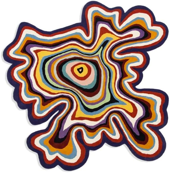 Irregular Shaped Throw Rug Illusion Pattern | Handmade 100% Wool Modern Colourful Stripe Hand-Tufted Area Rugs (4x4 Feet)