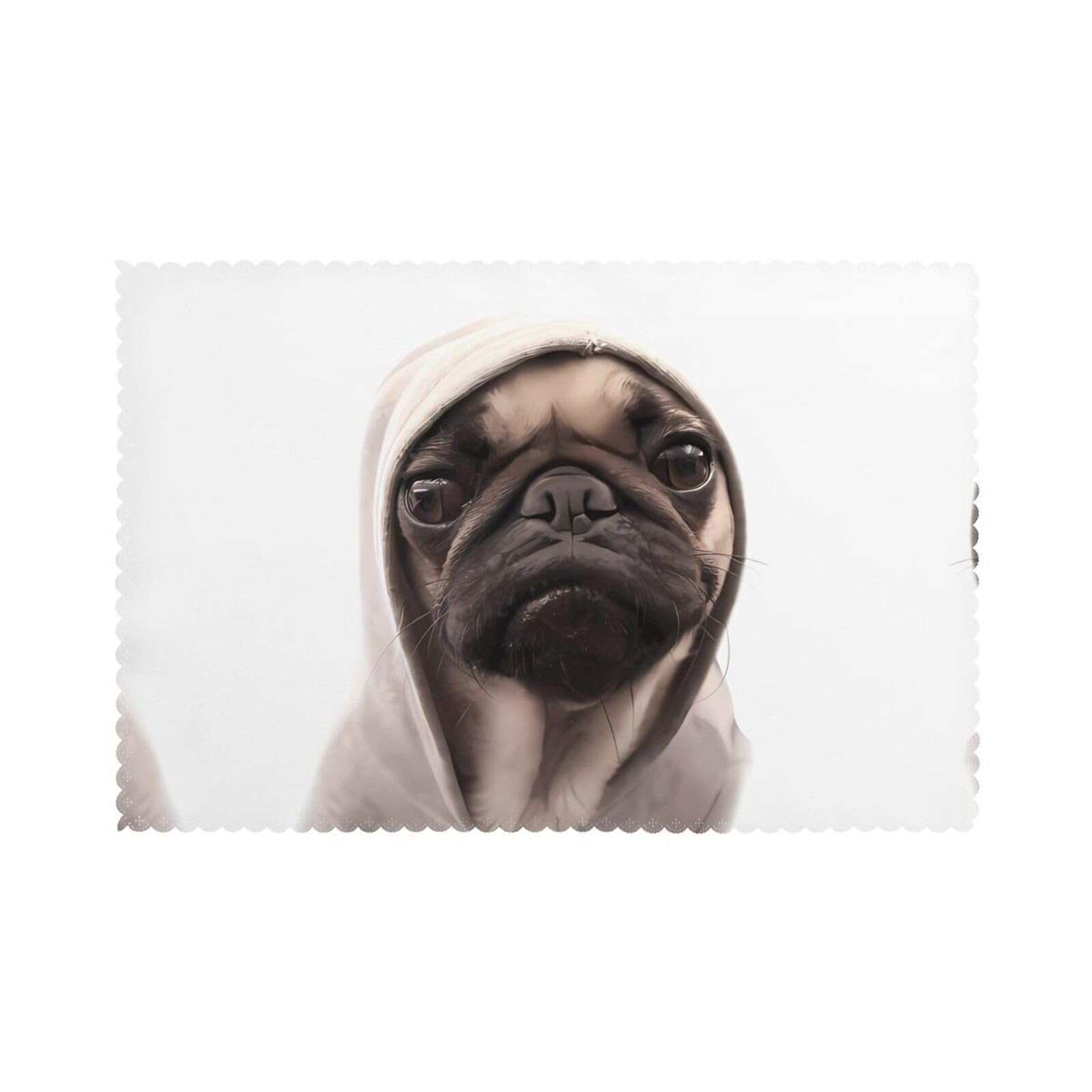 WHJSSF pug Prints Placemats Set of 6 12x18in - Durable Table Layers with Heat-Resistant & Wrinkle-Free Polyester