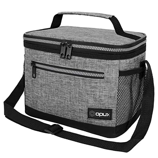 OPUX Insulated Lunch Box for Men Women, Leakproof Thermal Lunch Bag for Work, Reusable Lunch Cooler Tote, Soft School Lunch Pail for Kids with Shoulder Strap, Pockets, 14 Cans, 8L, Heather Grey