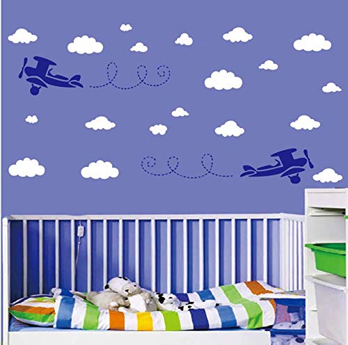 Adhesivo de pared infantil aviones y nubes azul blanco miniatura 4