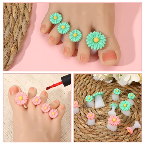 Qianyu 16 Pcs Silicone Daisy Toe Separators for Women Men Straightening Overlapping Toes Crooked Toes Bunion Pads Soft Gel Foot Toe Spacer for Nail Salon Manicure Pedicures Nail Art Tools(Green+Red)