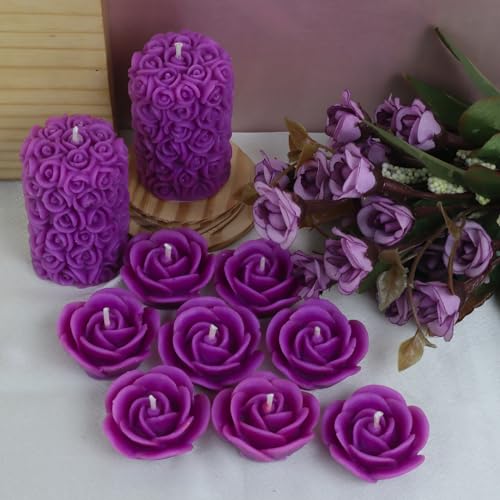 Image of Wax Scented Candles For Home Decor, Lavender Fragrance, Pillar And Floating Candles Combo, Purple Colour, Pack Of 10, 4 X 7 Cm