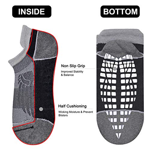 Socks Daze Dancing Trampoline Running Sport Ballet Socks For Girls Women, Half Cushion Padded Althletic Moisture Wicking Warmer Non Skid Socks, 2 Pairs, Black+Grey #TOP2