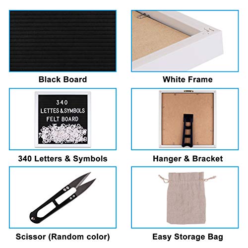 Changeable Letter Board 10x10 inches, Message Sign Board with Canvas Bag, Adjustable Stand,Wall Mount and 340 Letters, Numbers & Symbols (White) - Thumbnail 5