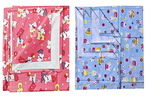 Image of EcoSoft Plastic Sheet,PVC Sheet for Kids,Rubber Sheet for Babies,Bed Wetting Protector(90 x 135 cm) (Alphabet Pink & Rabbit Blue)