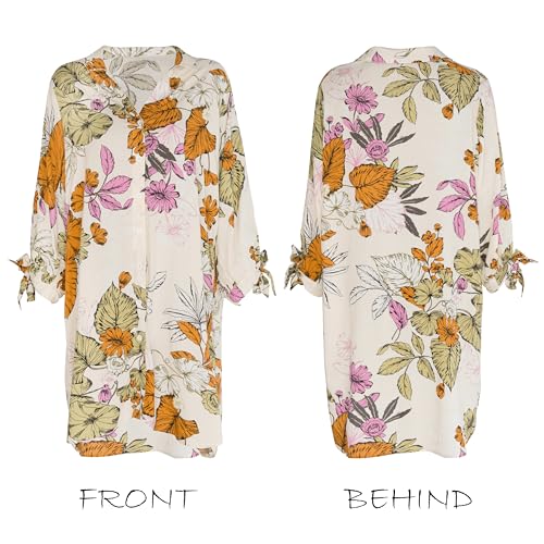 CUPSHE Women Mini Summer Dress Cover Up Oversize Floral Shirt 3/4 Sleeve Cuff Tie Button Down Beach Dresses Cover Up Top3
