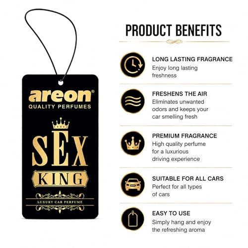 Image of AREON VIP Hanging Car Air Freshener Pack of 3 - Premium Car Perfume with Natural Fragrances, Stylish Hanging Cards Long Lasting Auto Air Freshener for Car, Home, Office & Vehicle Interior - SEX KING