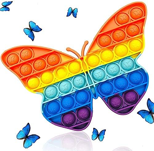 WOX MOX Pop It, Fidget Toys, Push pop Bubble figit Sensory Toys,, Silicon Satisfying Relaxing Toys, Simple dimple Fidget Toys for Kids Girls Boys Adults.... (Rainbow Butterfly)