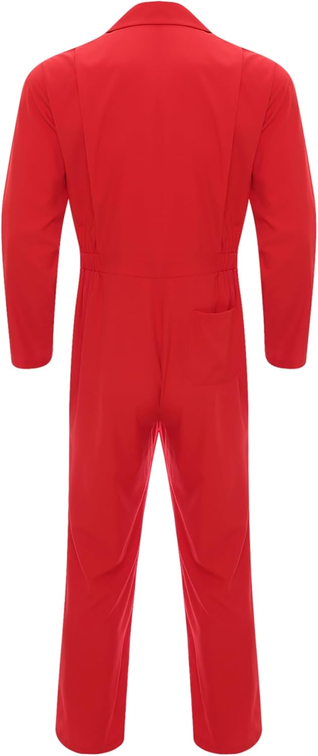 Lejafay Men's Fashion Lightweight One Piece Work Uniform Jumpsuit Stylish Mechanics Work Coveralls Red Small