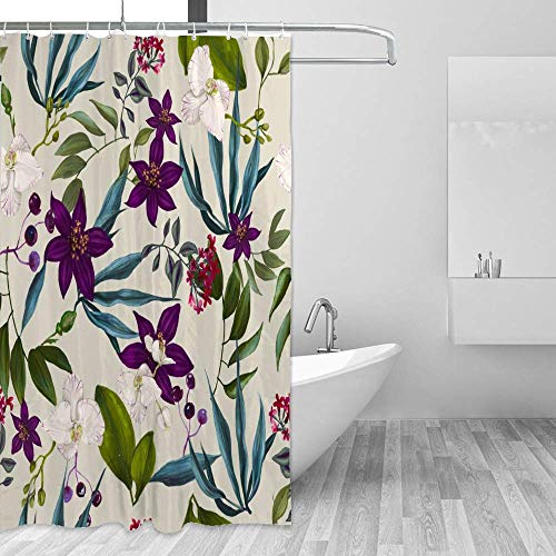 Rideau de douche avec crochets motif jungle tropicale colorée en polyester - 5