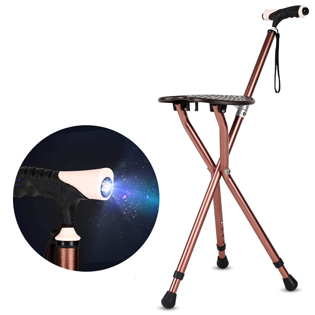 Taburete de bastón, Asiento de Silla de bastón de 3 Patas, Asiento de bastón de 3 Patas, Combo de Silla de bastón, bastón Plegable, con luz LED, Ligero y Ajustable, Ideal para viaj