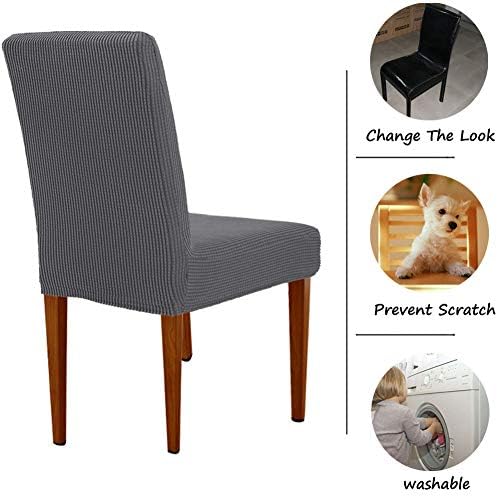 LUOLLOVE Dining Chair Covers Set of 6, Stretch Removable Washable Chair Covers for Dining Chairs with Elastic Band (Gray)