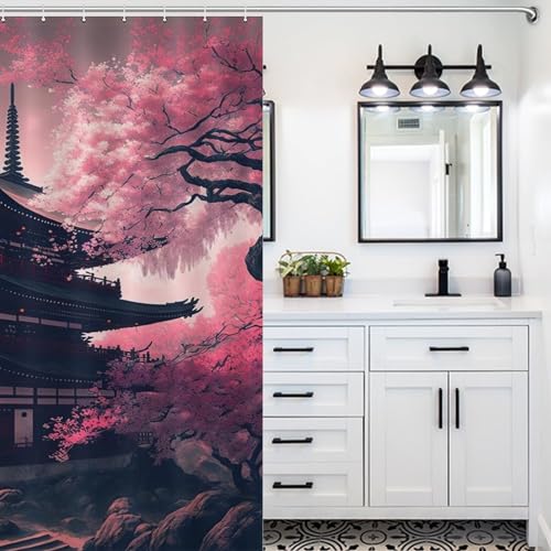 Rideau de bain temple japonais imperméable lavable idéal pour baignoire
