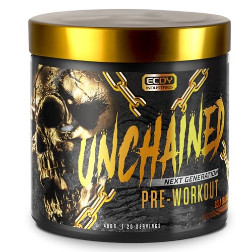 UNCHAINED Pre Workout Booster mit Koffein | 400 g | Fitness Drink mit L-Arginin, L-Citrulin-Malat & Beta-Alanin | Preworkout Booster für 100% Fokus, Pump & Energy | Cola Orange