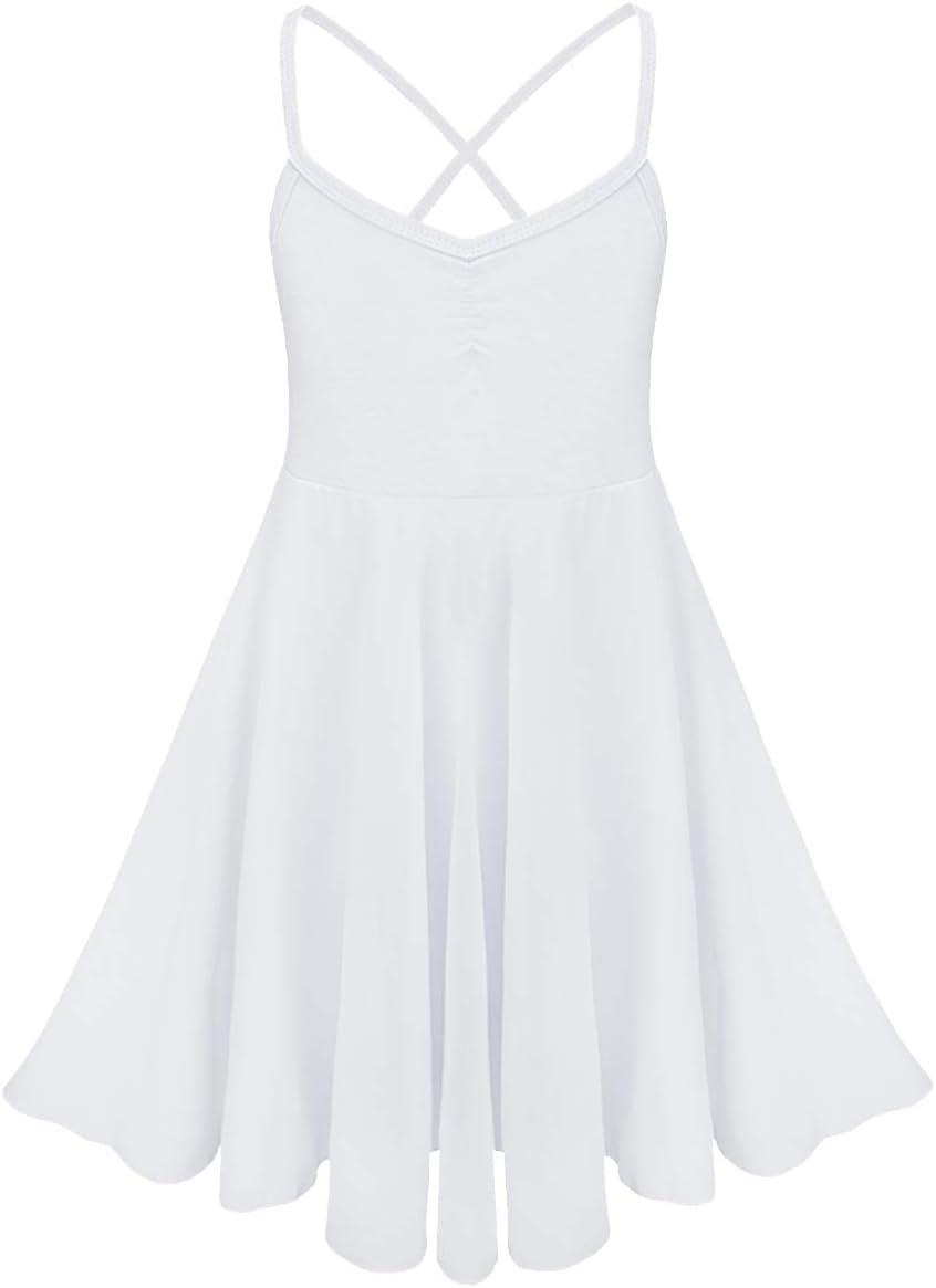 JEATHA Kids Girls Sleeveless Criss Cross Straps Back Chiffon Dress Ballet Dance Leotard Dress Dancewear