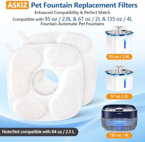 24 Pcs Cat Water Fountain Replacement Filters-12 Pack Cat Fountain Filters with 12 Pack Sponges, Compatible with VEKEN 95oz/2.8L, 67oz/2L, 135oz/4L Pet Drinking Fountain