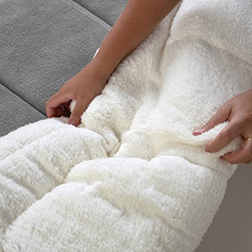 Coberdrom de Casal Dupla Face Sherpa Pele de Carneiro Soft Cobertor Grosso Edredom Cor:Cinza