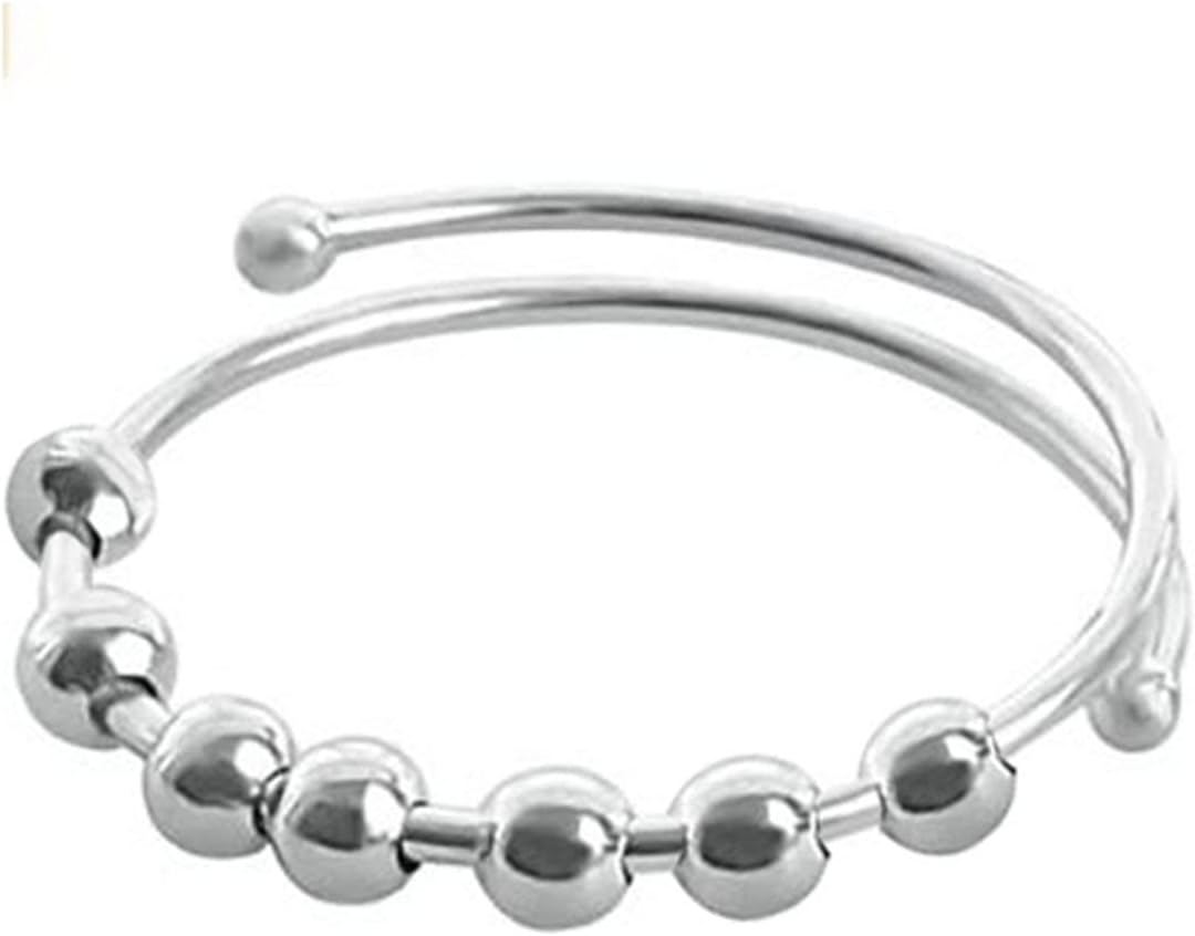 Fidget Ring Stainless Steel Finger Ring Accessory Rotating Beads Massage Stress Relief Adjustable Men Women