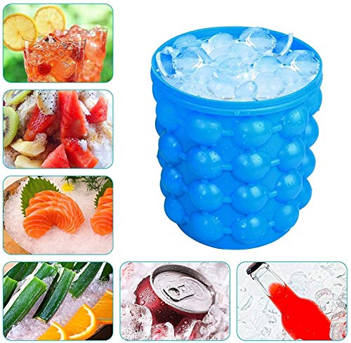 ALXLX Silicone Ice Bucket with Lid Ice Cube Master Portable Reusable Round Ice