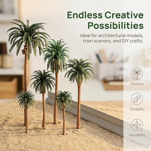 Image of Miniature Palm Trees, 15PCS Scenery Palm Tree Model for Crafts, Coconut Tropical Landscape Model for Diorama Train Railway Layout Landscape Scenery Cake Decorative -16cm, 13cm, 11cm, 8cm, 7cm