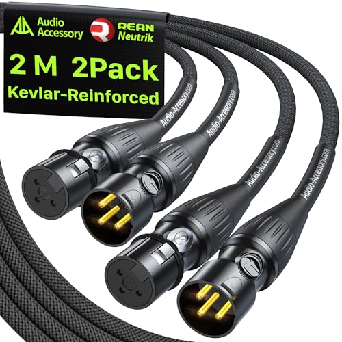 AA AUDIO ACCESSORY XLR Kabel 2M 2 Stück, Goldbeschichtete Neutrik REAN Stecker, Mikrofonkabel mit Kevlar-verstärktem Nylon-Geflecht, Alu- & OFC-Doppelschirmung, für Shure