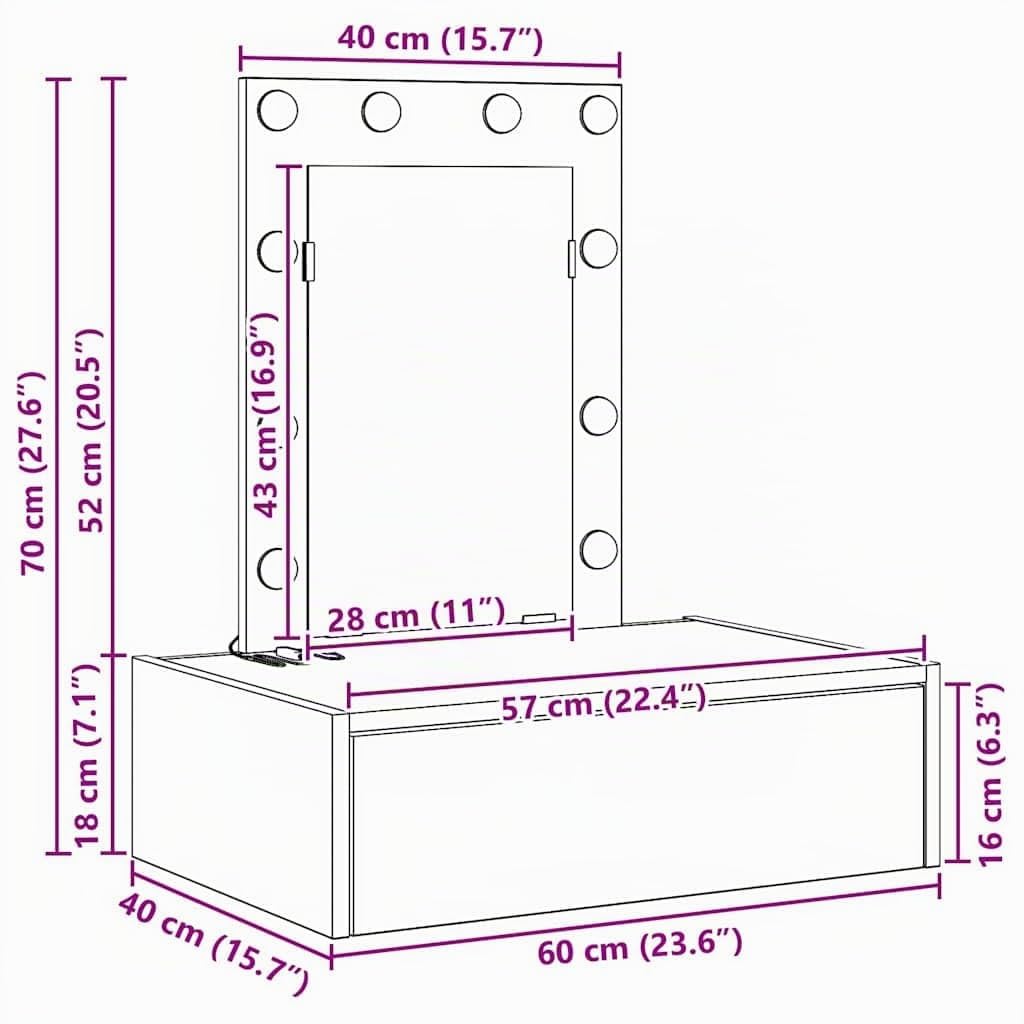vidaXL Mesa Tocador Marrón 60 x 40 x 70 cm Madera de ingeniería | Ideal para lugares pequeños, El acabado en roble artesano calienta tu decoración, Tiene un cajón grande para tus cosméticos