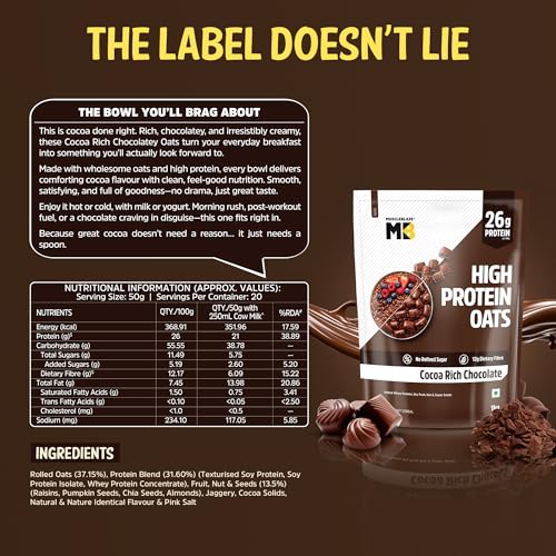 Image of MuscleBlaze High Protein Oats (Cocoa Rich Chocolate, 1kg) | 26g Protein | Breakfast Cereals for Weight Management