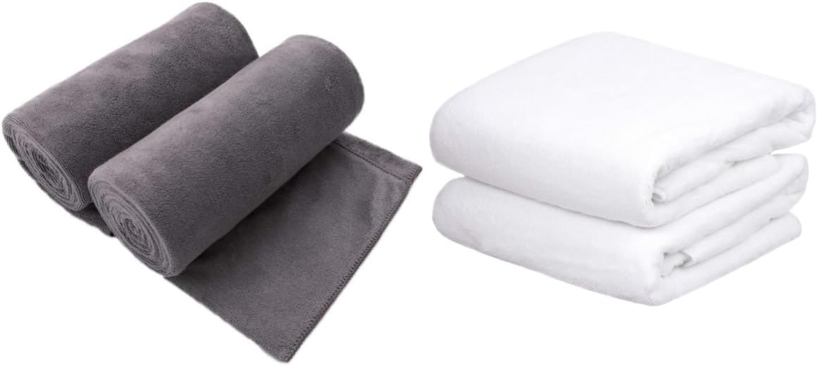 JML4 Pack Microfiber & Fleece Bath Towels 30"x60" Grey&White
