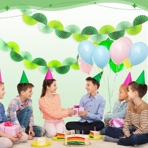 Image of 3 Pack Wedding Paper Fans Garland 15.6ft Colorful Background Ceiling Hanging Decorations Paper Garland Decorations Set for Birthday Party Supplies 3D Bachelorette Party Decorations (Green)