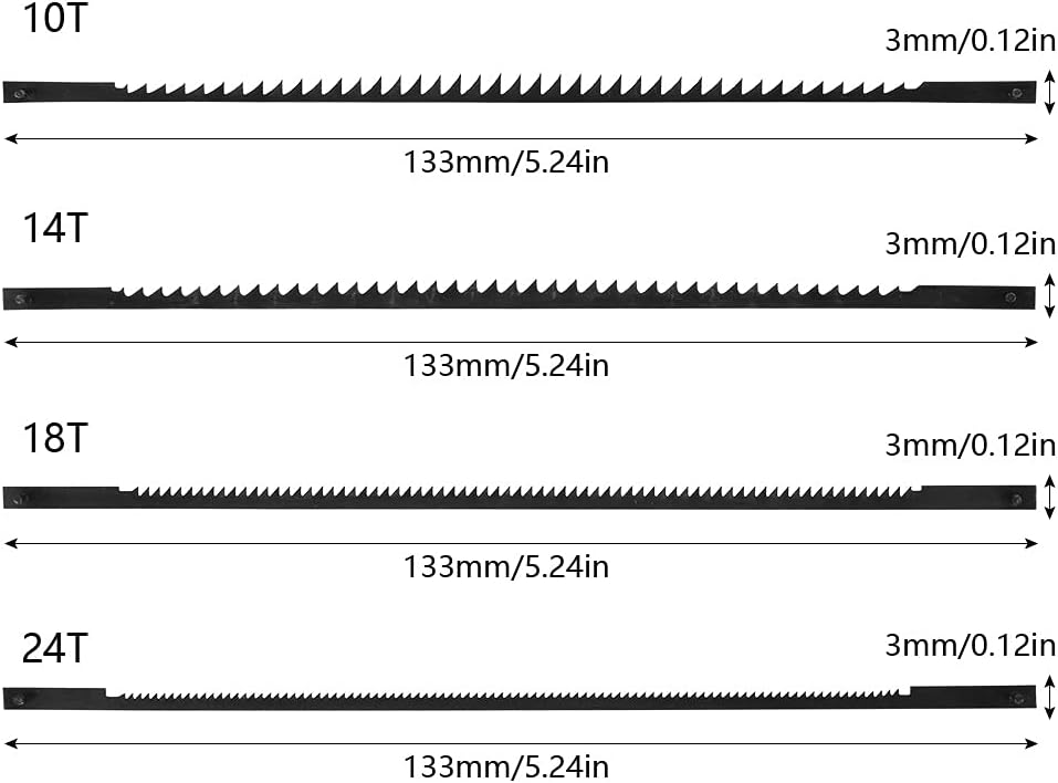 24 Pcs Carbon Steel Scroll Saw Blade High Toughness Fine Cut Craft Strong Hardness Fretsaw Blade with Pin 10/14/18/24 T