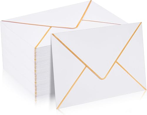 Miniatura 1 de 100 sobres de negocios, sobres blancos con solapa en V con borde dorado, sobres para tarjetas de regalo para oficina, correo, boda, baby shower,