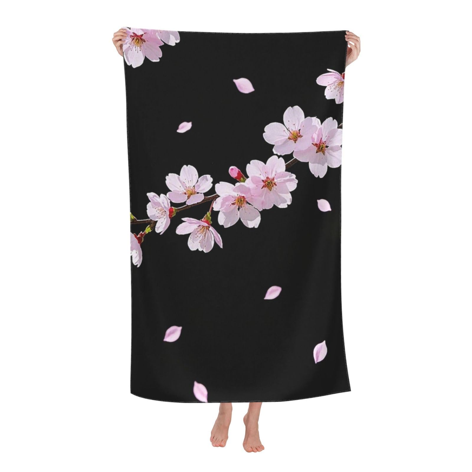 FodPand Falling Petals Cherry Blossoms Beach Towel Oversized 52 x 32 in Sand Free Pool Swim Towels for Adult Travel Blanket Lightweight Quick Dry Absorbent Bath Towels Cruise Vacation Accessories